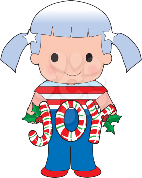 Royalty Free Clipart Image of an American Girl With the Word Joy