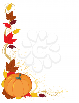 Royalty Free Clipart Image of a Frame With Autumn Leaves and a Pumpkin