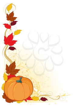 Royalty Free Clipart Image of a Fall Frame With Leaves and a Pumpkin