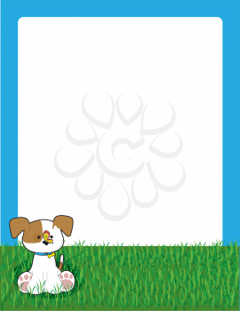 Royalty Free Clipart Image of a Puppy on the Lawn By a Frame