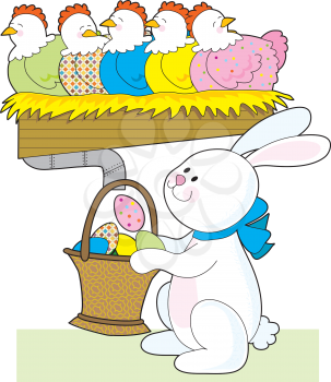 Royalty Free Clipart Image of an Easter Bunny With Hens and Eggs