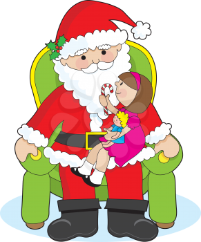 Royalty Free Clipart Image of a Little Girl on Santa's Lap