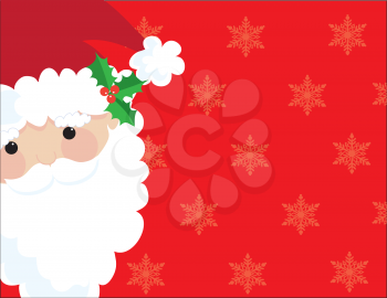 Royalty Free Clipart Image of a Santa Face on a Snowflake Background