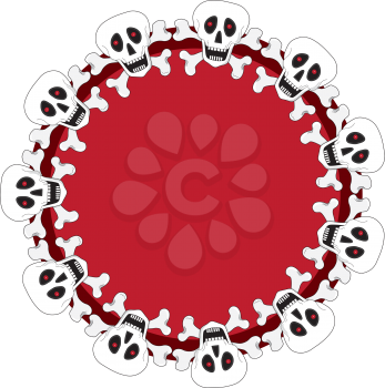 Royalty Free Clipart Image of a Circular Frame of White Smiling Skulls