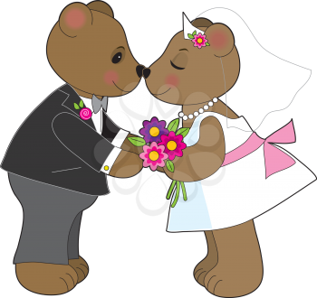 Royalty Free Clipart Image of Teddy Bears Getting Married