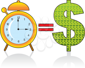 Royalty Free Clipart Image of an Alarm Clock With a Dollar Sign Showing Time is Money