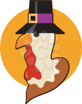 Royalty Free Clipart Image of a Turkey in a Pilgrim Hat