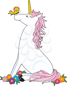 Royalty Free Clipart Image of a Unicorn With a Butterfly