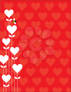 Royalty Free Clipart Image of a Red Heart Background With White Heart Flowers on the Side