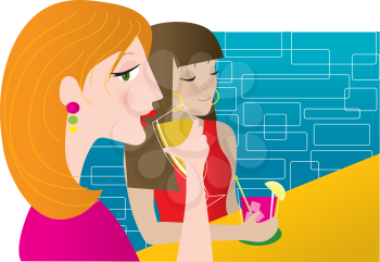Royalty Free Clipart Image of Women Drinking in a Bar