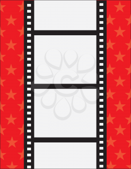 A film strip with spaces for text on a red background with stars