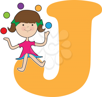 A young girl juggling balls to stand for the letter J