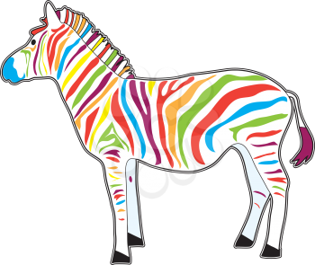An illustration of a Zebra in profile, with multi color stripes, instead of black stripes.