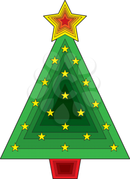 A stylized Christmas tree consisting of overlapping triangles and stars.