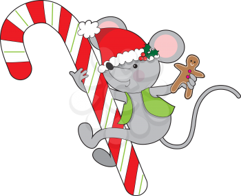 Royalty Free Clipart Image of a Mouse With a Candy Cane