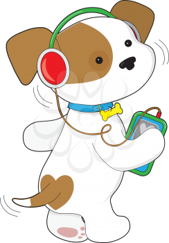 Royalty Free Clipart Image of a Dog With a Walkman