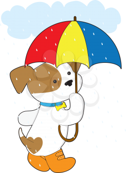 Royalty Free Clipart Image of a Dog With an Umbrella