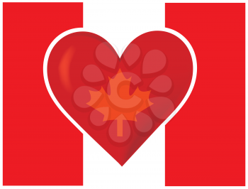 Royalty Free Clipart Image of a Heart With a Maple Leaf on a Flag Symbolizing a Love of Canada