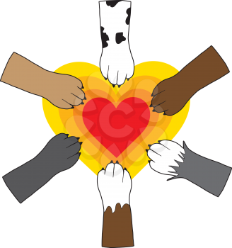 Royalty Free Clipart Image of Dog Paws on a Heart