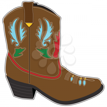A  single brown short cowboy boot with a fancy design