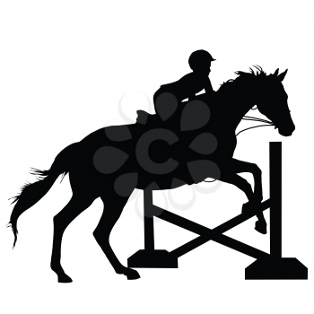 Silhouette of a child or young adult jumping a horse 