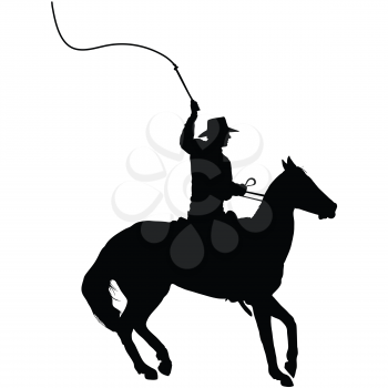 Silhouette of a horseman cracking a whip 