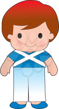 A smiling, well dressed young lad wears clothing representative of Scotland.