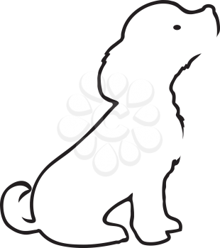 An outline profile portrait of a puppy sitting pretty.