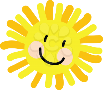A vibrant childlike drawing of a happy face image of the sun.