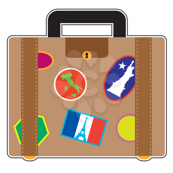 Royalty Free Clipart Image of a Suitcase With Stickers from Italy, France and United States