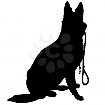 Royalty Free Clipart Image of a Silhouette of a German Shepherd With a Leash