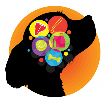 Royalty Free Clipart Image of a Silhouette of a Dog's Head Filled With Food