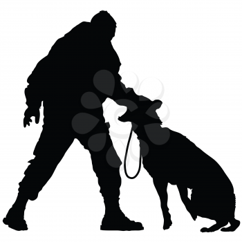 Royalty Free Clipart Image of a Silhouette of a Police Officer and Dog