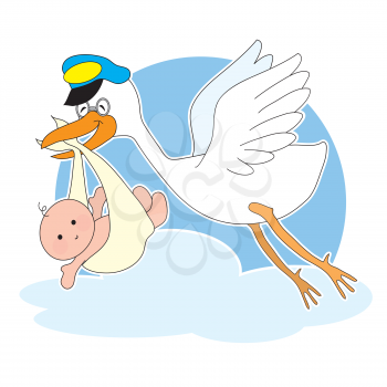 Royalty Free Clipart Image of a Stork Delivering a Baby