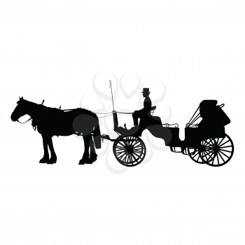 A black silhouette of a horse and buggy or carriage