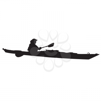 A black silhouette of a woman in a long kayak
