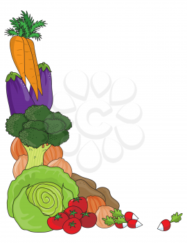 A grouping of vegetables as a frame or border