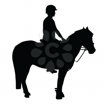 A black silhouette of a pony and rider that participate in mounted games and other equestrian sports