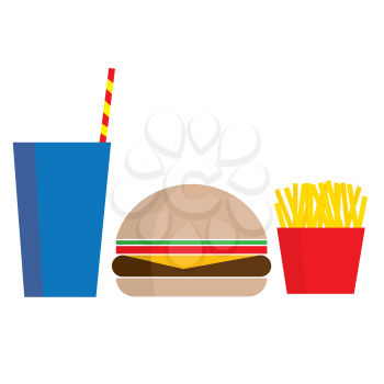 A stylized graphic of a drink hamburger and fries