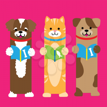 A trio of cute pets. A cat and two dogs. These can be used as bookmarks