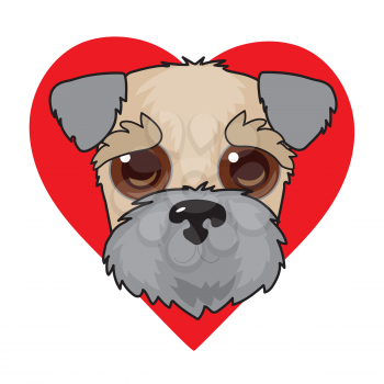 A cute illustration of a Wheaten Terrier face with a red heart in the background