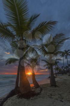 Sunrise  on the tropical Caribbean beach.