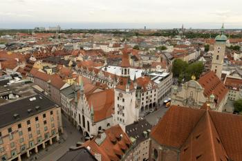 Munich, Germany- May 31, 2016: Rooftop view of Munich. Munich, Bavaria’s capital, is home to centuries-old buildings and numerous museums.