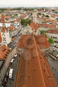 Munich, Germany- May 31, 2016: Rooftop view of Munich. Munich, Bavaria’s capital, is home to centuries-old buildings and numerous museums.