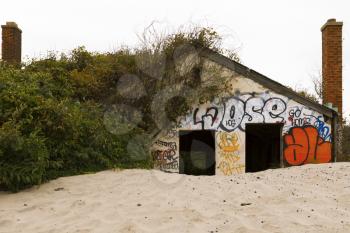 New York City, USA- September 28, 2016: Fort Tilden is a former US Army installation that is now abandoned and covered in graffiti.