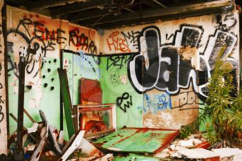 New York City, USA- September 28, 2016: Fort Tilden is a former US Army installation that is now abandoned and covered in graffiti.