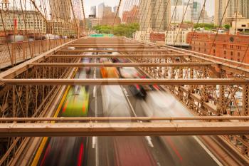 Views of historic Brooklyn Bridge in New York City.