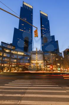 New York City, USA-April 2, 2017: Time Warner Center viewed from Columbus Circle, it had the highest-listed market value in New York City, $1.1 billion, in 2006.