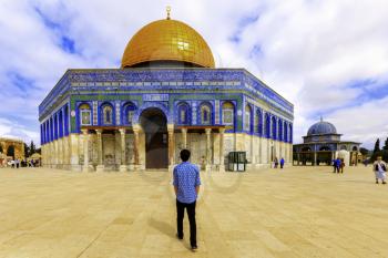 Jerusalem, Israel- March 14, 2017: View of the Dome Of the Rock- Islamic shrine located on the Temple Mount in the Old City of Jerusalem.
