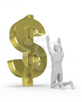 Royalty Free Clipart Image of a Man Worshipping a Dollar Sign